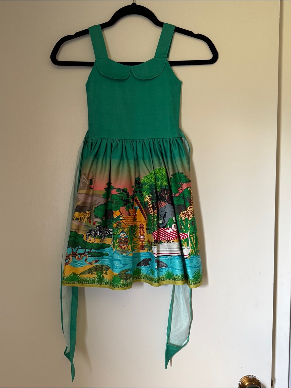 Unique Vintage Green Sleeveless Dress with Safari Print